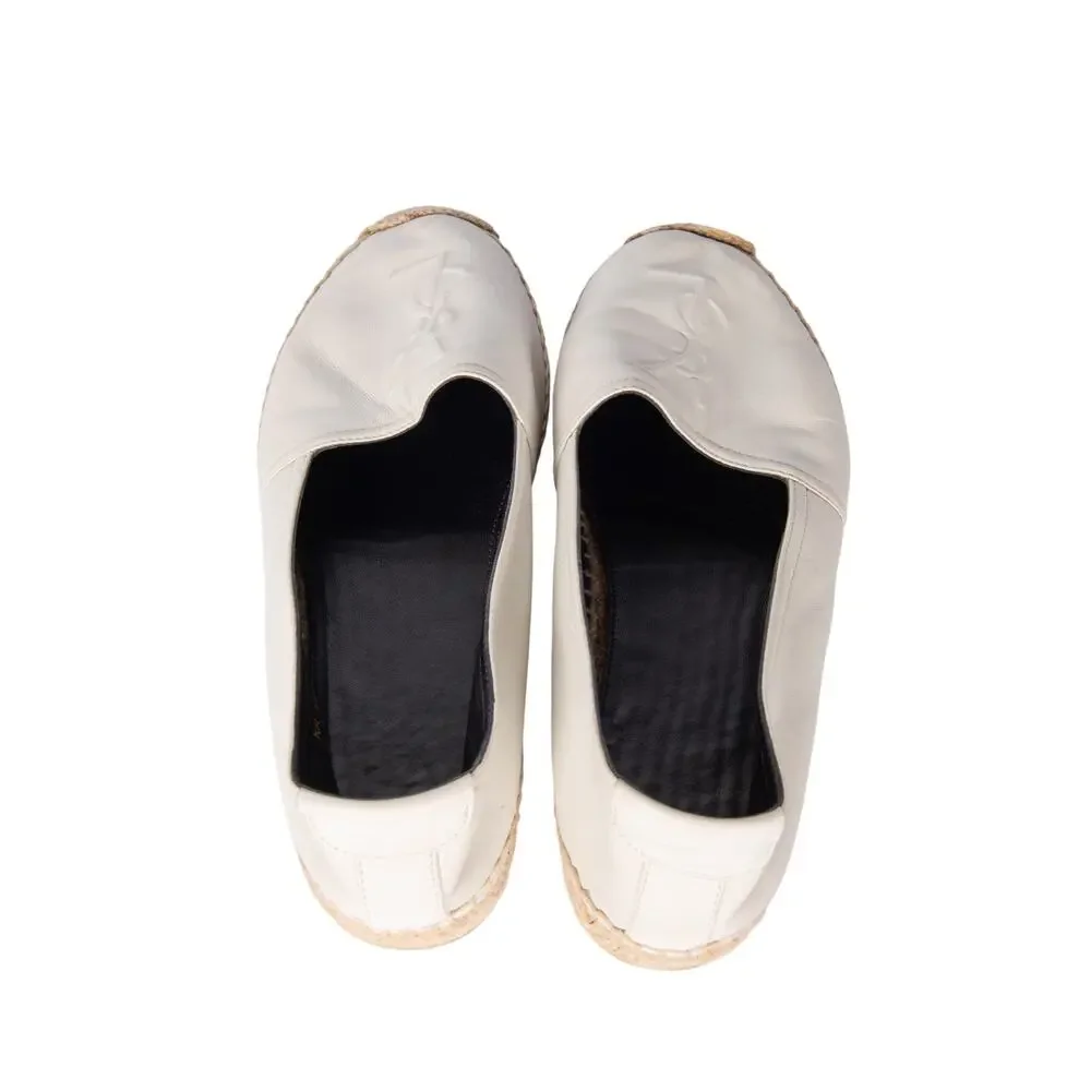 SAINT LAURENT White Leather Logo Espadrilles Size 37.5 - Picture 3 of 4